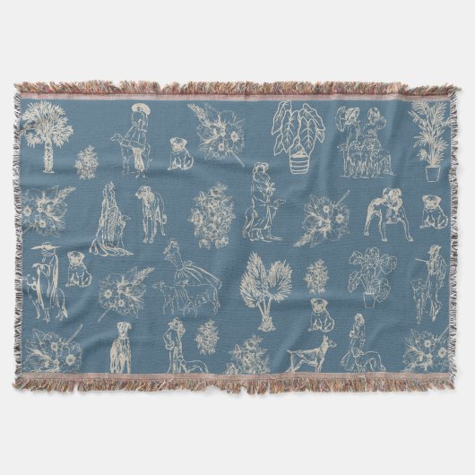 Dogs Lady Toile de Jouy Dark Turquoise Deken (Voorkant)