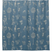 Dogs Lady Toile de Jouy Dark Turquoise Douchegordijn (Voorkant)