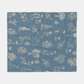 Dogs Lady Toile de Jouy Dark Turquoise Fleece Deken (Voorkant (Horizontaal))