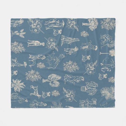Dogs Lady Toile de Jouy Dark Turquoise Fleece Deken (Voorkant (Horizontaal))