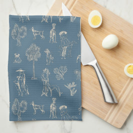 Dogs Lady Toile de Jouy Dark Turquoise Theedoek