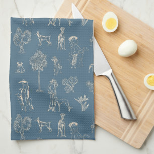 Dogs Lady Toile de Jouy Dark Turquoise Theedoek