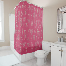 Dogs Lady Toile de Jouy Donker Roze Kleur Douchegordijn