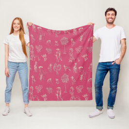 Dogs Lady Toile de Jouy Donker Roze Kleur Fleece Deken