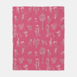 Dogs Lady Toile de Jouy Donker Roze Kleur Fleece Deken
