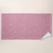 Dogs Lady Toile de Jouy Donker Roze Kleur Strandlaken (Voorkant)