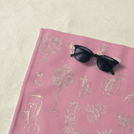 Dogs Lady Toile de Jouy Donker Roze Kleur Strandlaken