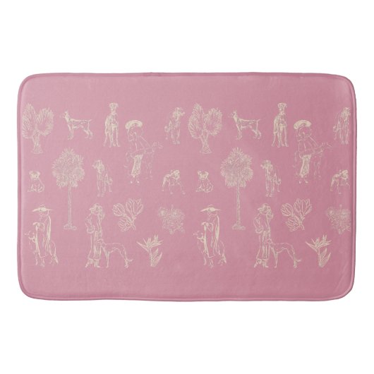 Dogs Lady Toile de Jouy Roze Kleur Badmat (Voorkant)