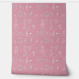 Dogs Lady Toile de Jouy Roze Kleur Behang