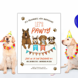 Dogs Let's Pawty Birthday Party Invitation Kaart