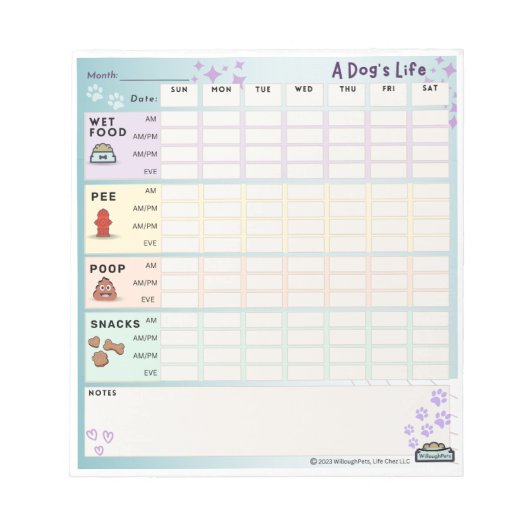 Dog's Life Daily Tracker Notitieblok (zondagsstart (Voorkant)