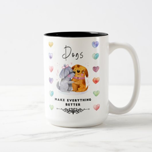 Dogs Make Everything Better Mug – Two Happy Dogs I Tweekleurige Koffiemok (Rechts)