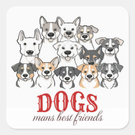 Dogs Man's Best Friend" Cute Cartoon Dog Group  Vierkante Sticker
