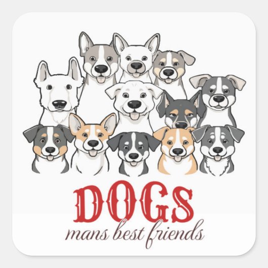 Dogs Man's Best Friend" Cute Cartoon Dog Group  Vierkante Sticker (Voorkant)