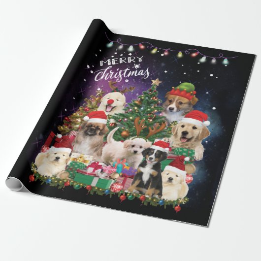Dogs Merry Kerstlight Cadeaupapier (Uitgerold)