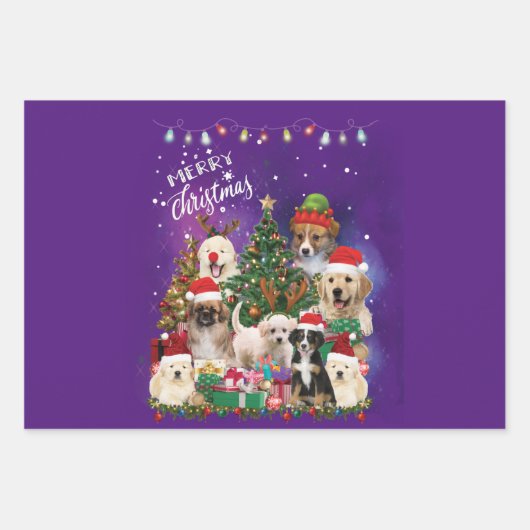 Dogs Merry Kerstlight Inpakpapier Vel (Voorkant 2)