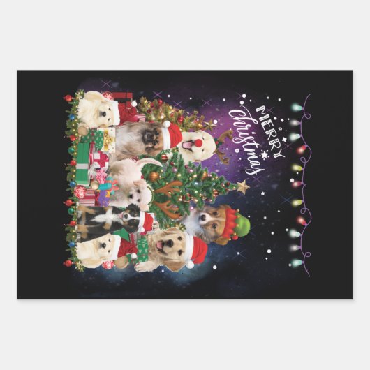 Dogs Merry Kerstlight Inpakpapier Vel (Voorkant)