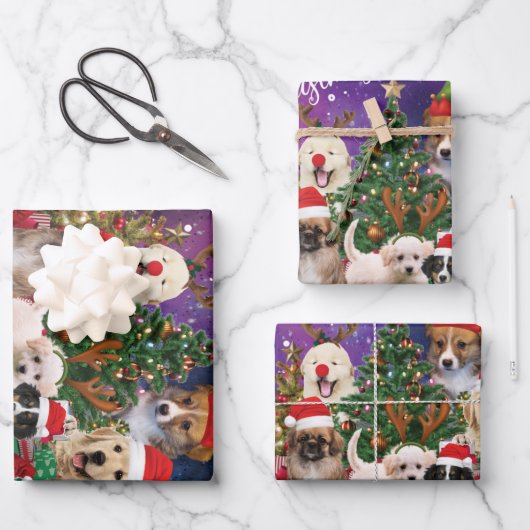 Dogs Merry Kerstlight Inpakpapier Vel (Voorkant)