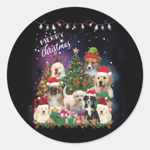 Dogs Merry Kerstlight Ronde Sticker