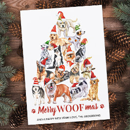 Dogs met de kerstboom van Merry Woofmas-Hondenlief Feestdagenkaart