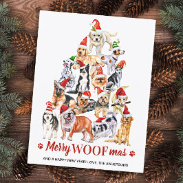 Dogs met de kerstboom van Merry Woofmas-Hondenlief Feestdagenkaart