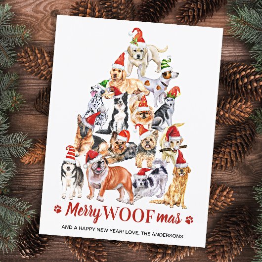 Dogs met de kerstboom van Merry Woofmas-Hondenlief Feestdagenkaart