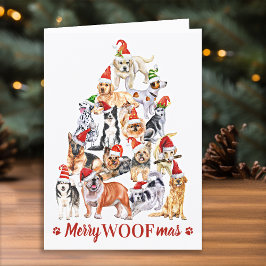 Dogs met de kerstboom van Merry Woofmas-Hondenlief Kaart