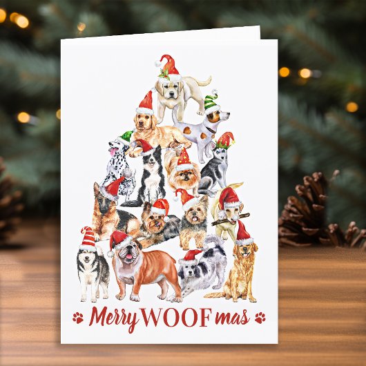 Dogs met de kerstboom van Merry Woofmas-Hondenlief Kaart
