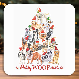 Dogs met de kerstboom van Merry Woofmas-Hondenlief Vierkante Sticker
