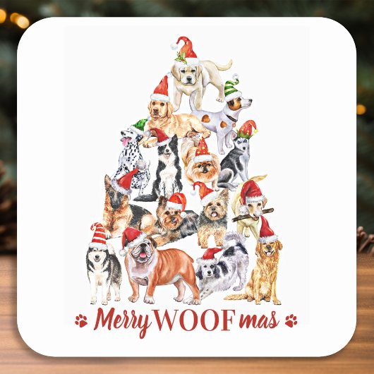 Dogs met de kerstboom van Merry Woofmas-Hondenlief Vierkante Sticker
