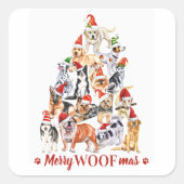 Dogs met de kerstboom van Merry Woofmas-Hondenlief Vierkante Sticker (Voorkant)