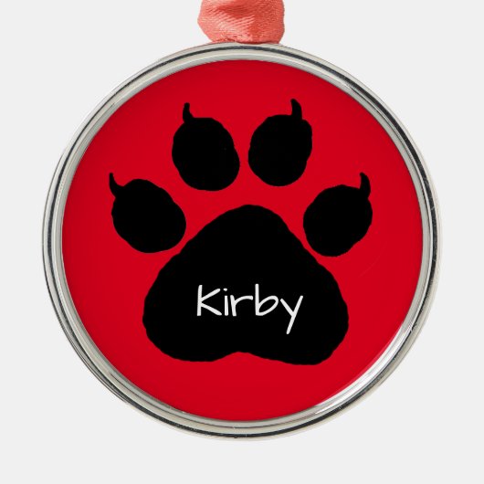 Dog's Name Personalized Paw Print Kerstmetaal Metalen Ornament (Voorkant)