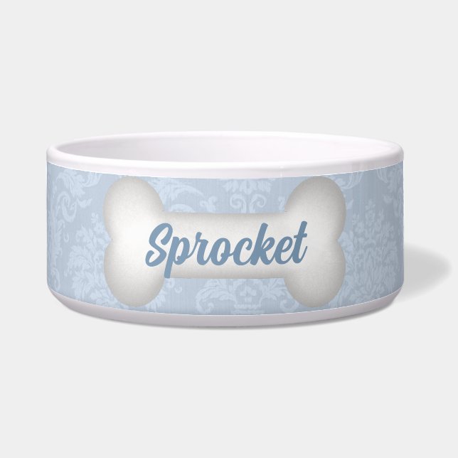 Dog's Name with Blue and a Dog Bone Voerbakje (Voorkant)