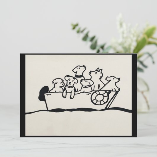 "Dogs on Boat" Uitnodiging Willowcatdesigns (Staand voorkant)