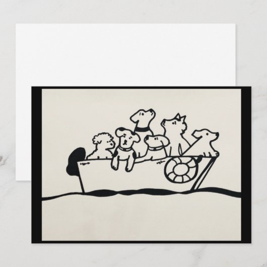 "Dogs on Boat" Uitnodiging Willowcatdesigns (Voorkant / Achterkant)