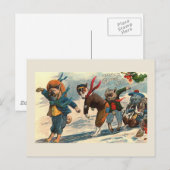 Dogs on Ice beroemd gemaakt door Vintage Christmas Feestdagenkaart (Voorkant / Achterkant)