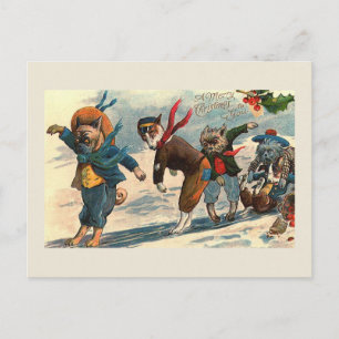 Dogs on Ice beroemd gemaakt door Vintage Christmas Feestdagenkaart