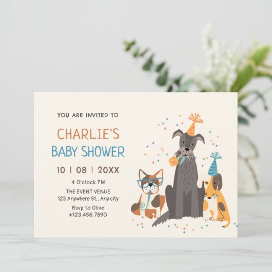 Dogs Party baby shower Kaart (Staand voorkant)