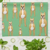 Dogs Pattern, Boxers on Green. Theedoek (Gevouwen)