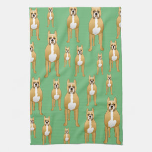 Dogs Pattern, Boxers on Green. Theedoek