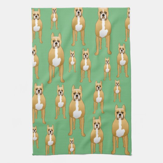 Dogs Pattern, Boxers on Green. Theedoek (Verticaal)