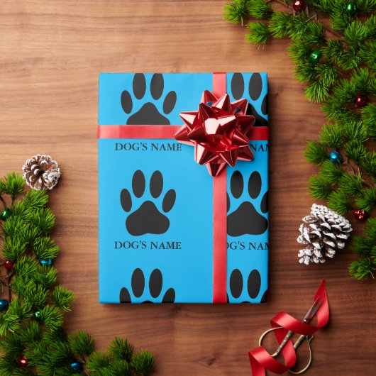 Dog's Pawprint Black en Blue Cadeaupapier (Feestdagen Geschenken)
