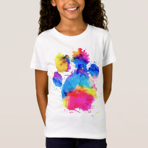 Dog's Pawprint in kleurrijke Waterverven T-Shirt