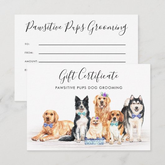 Dogs Pet Care Dog Trainer Groomer Cadeaubon (Voorkant / Achterkant)