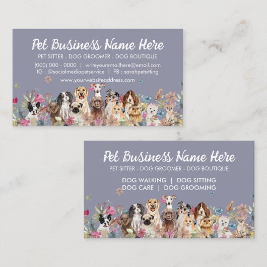 Dogs Pet Sitting Groomer Walker Trainer Visitekaartje (Voorkant / Achterkant)