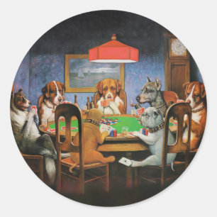 Dogs Playing Poker beroemd gemaakt door C.M. Cooli Ronde Sticker