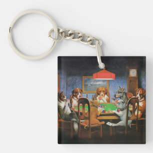 Dogs Playing Poker beroemd gemaakt door C.M. Cooli Sleutelhanger