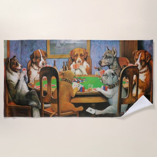 Dogs Playing Poker beroemd gemaakt door C.M. Cooli Strandlaken (Voorkant)