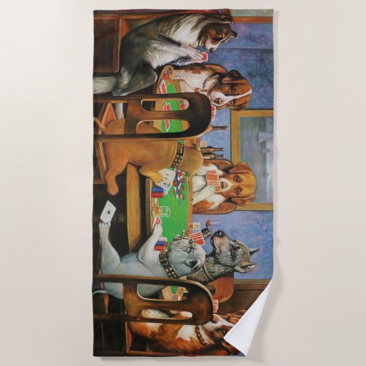 Dogs Playing Poker beroemd gemaakt door C.M. Cooli Strandlaken (Voorkant)