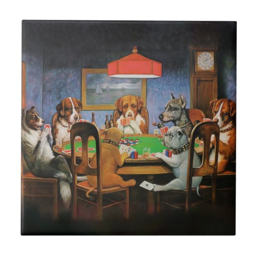 Dogs Playing Poker beroemd gemaakt door C.M. Cooli Tegeltje (Voorkant)